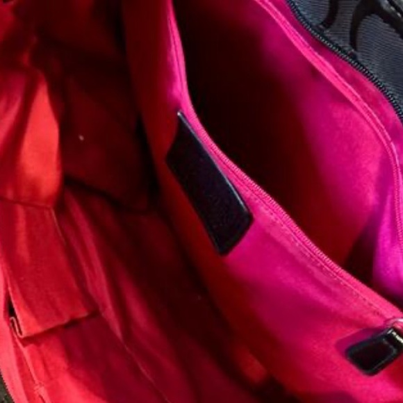 COACH EUC Black Coach Monogram Zip Top Canvas Purse Shoulder Bag - Picture 6 of 13